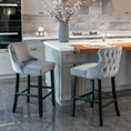 Load image into Gallery viewer, 2x Velvet Upholstered Button Tufted Bar Stools with Wood Legs and Studs-Grey
