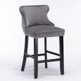 Load image into Gallery viewer, 2x Velvet Upholstered Button Tufted Bar Stools with Wood Legs and Studs-Grey
