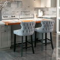 Load image into Gallery viewer, 2x Velvet Upholstered Button Tufted Bar Stools with Wood Legs and Studs-Grey
