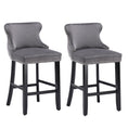 Load image into Gallery viewer, 2x Velvet Upholstered Button Tufted Bar Stools with Wood Legs and Studs-Grey
