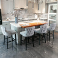 Load image into Gallery viewer, 2x Velvet Upholstered Button Tufted Bar Stools with Wood Legs and Studs-Grey
