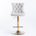 Load image into Gallery viewer, 2x Height Adjustable Swivel Bar Stool Velvet Studs Barstool with Footrest and Golden Base- Beige

