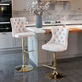 Load image into Gallery viewer, 2x Height Adjustable Swivel Bar Stool Velvet Studs Barstool with Footrest and Golden Base- Beige
