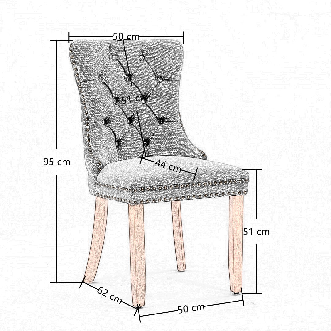 Mano Modern Elegant Button-Tufted Upholstered Linen Fabric with Studs Trim and Wooden legs Dining Side Chair-Beige