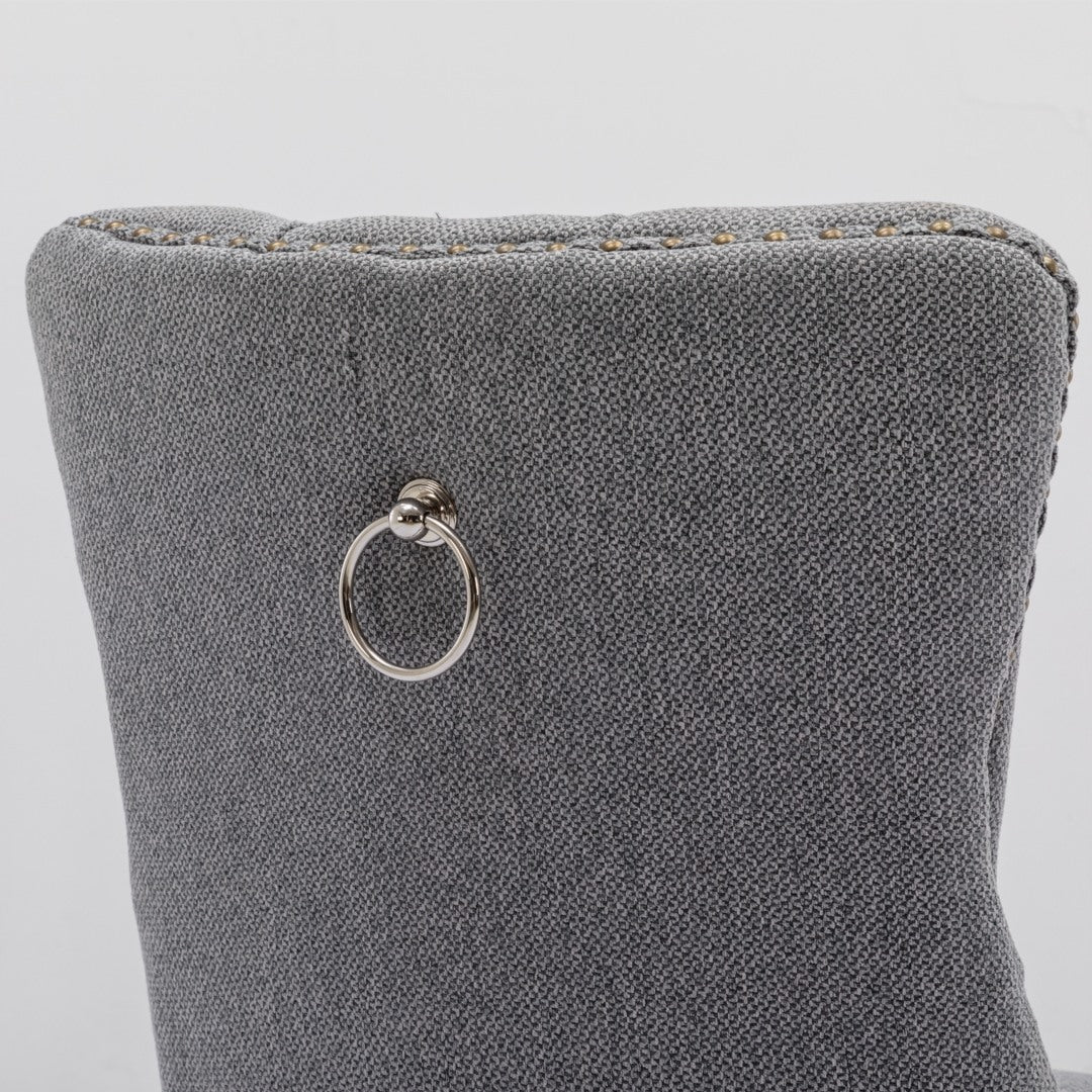 Mano Modern Elegant Button-Tufted Upholstered Linen Fabric with Studs Trim and Wooden legs Dining Side Chair-Gray