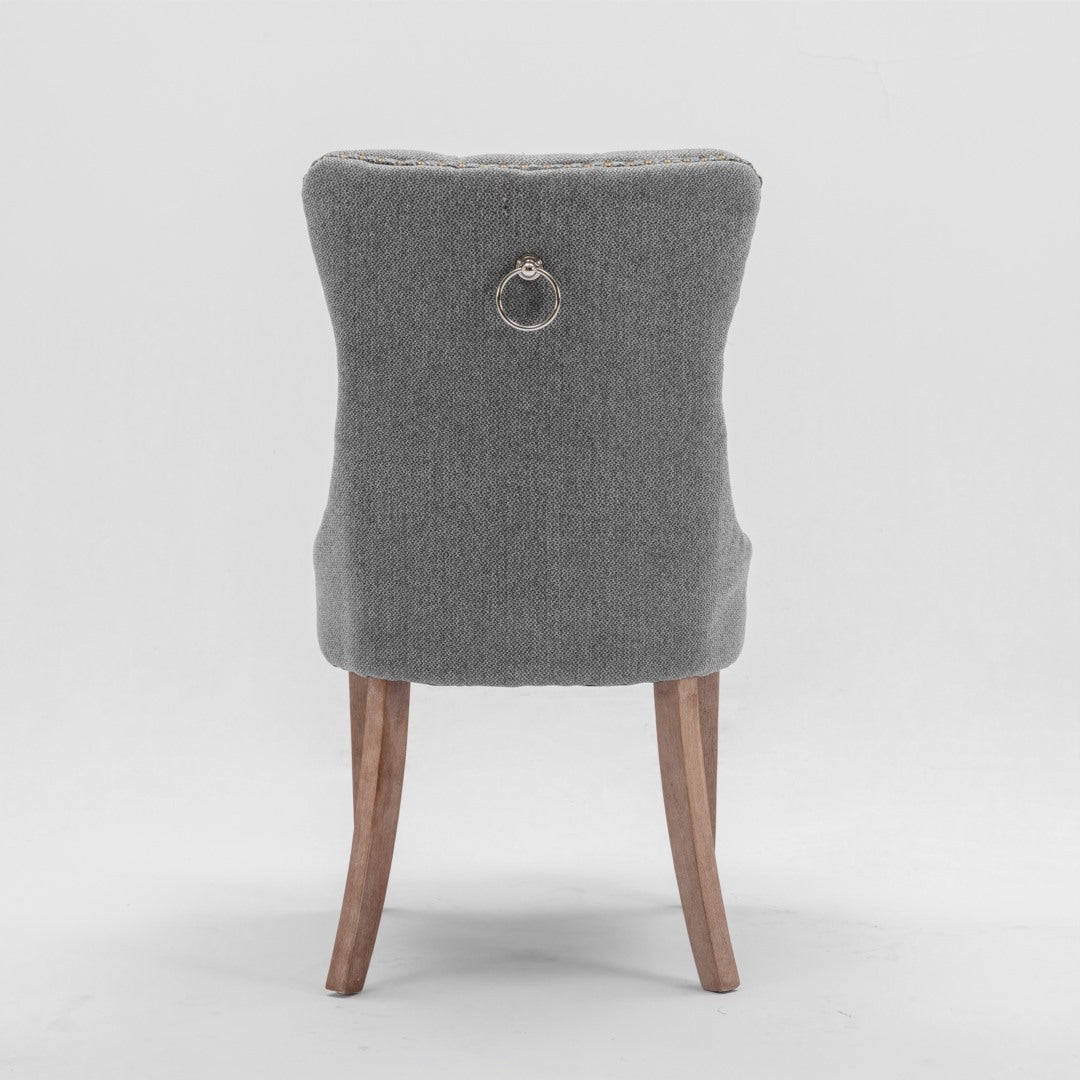 Mano Modern Elegant Button-Tufted Upholstered Linen Fabric with Studs Trim and Wooden legs Dining Side Chair-Gray