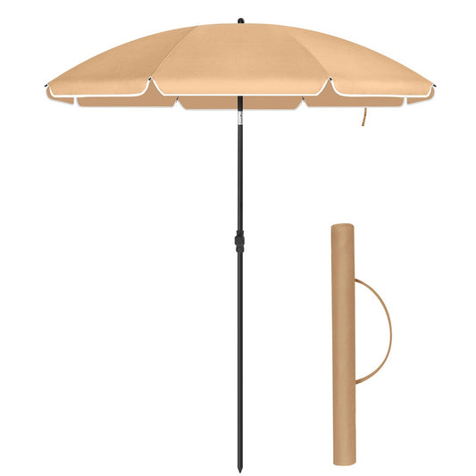 SONGMICS Beach Umbrella Portable Octagonal Polyester Canopy Taupe