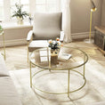 Load image into Gallery viewer, VASAGLE Round Coffee Table Glass Table with Steel Frame Gold LGT21G
