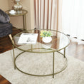 Load image into Gallery viewer, VASAGLE Round Coffee Table Glass Table with Steel Frame Gold LGT21G
