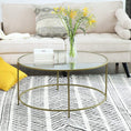 Load image into Gallery viewer, VASAGLE Round Coffee Table Glass Table with Steel Frame Gold LGT21G
