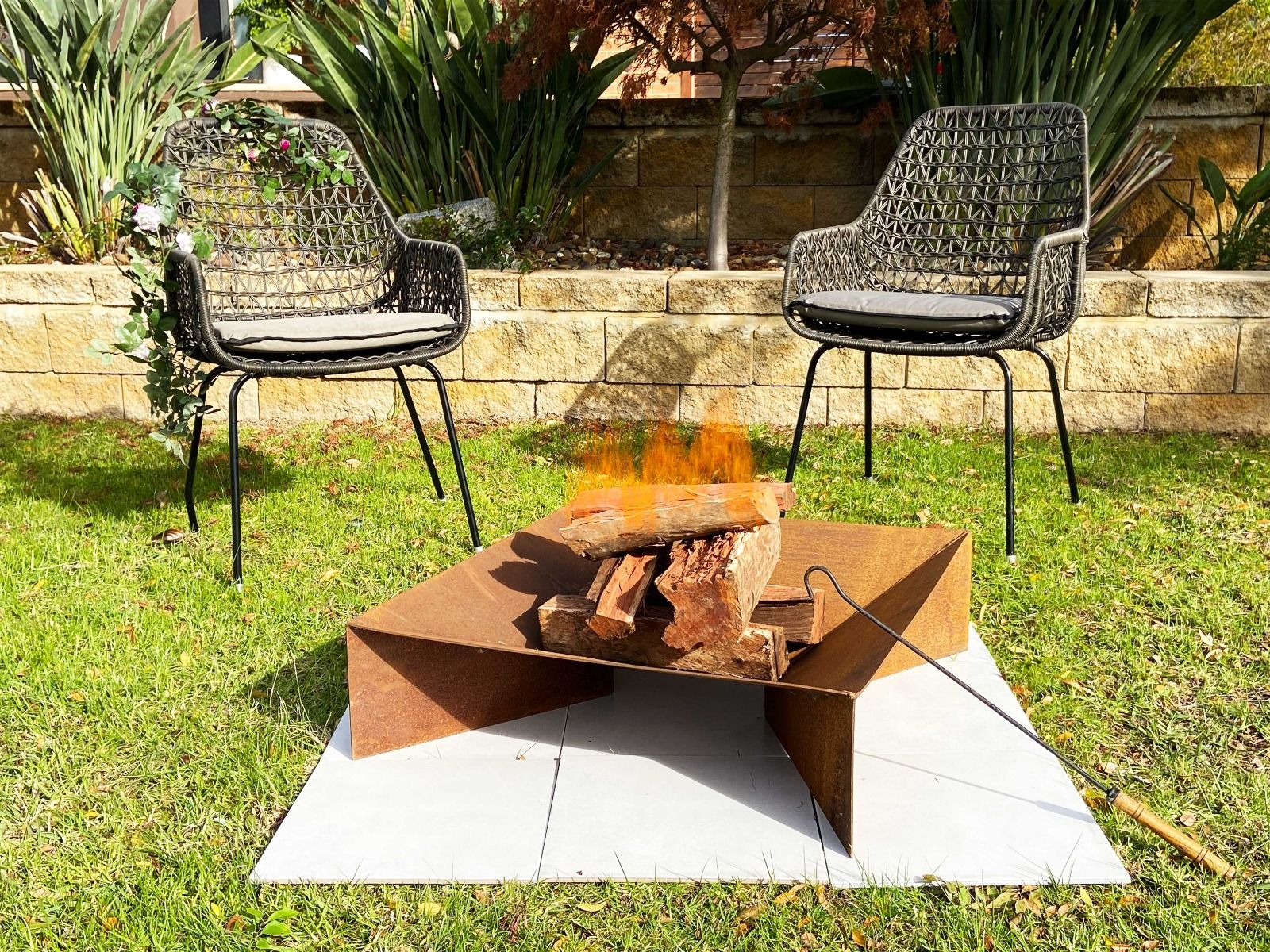 Steel Rustic Fire Pit with Ash Tray BBQ Heater Charcoal Wood Portable Cooking Outdoor