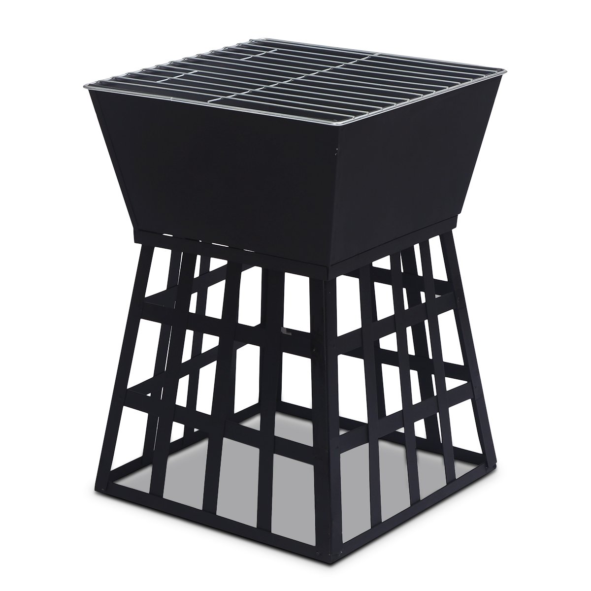 Fire Pit BBQ Grill Portable Square Cooking Camping Brazier Reversible Stand Backyard