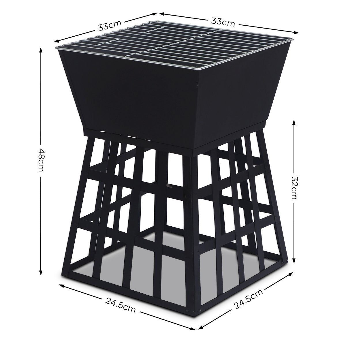 Fire Pit BBQ Grill Portable Square Cooking Camping Brazier Reversible Stand Backyard