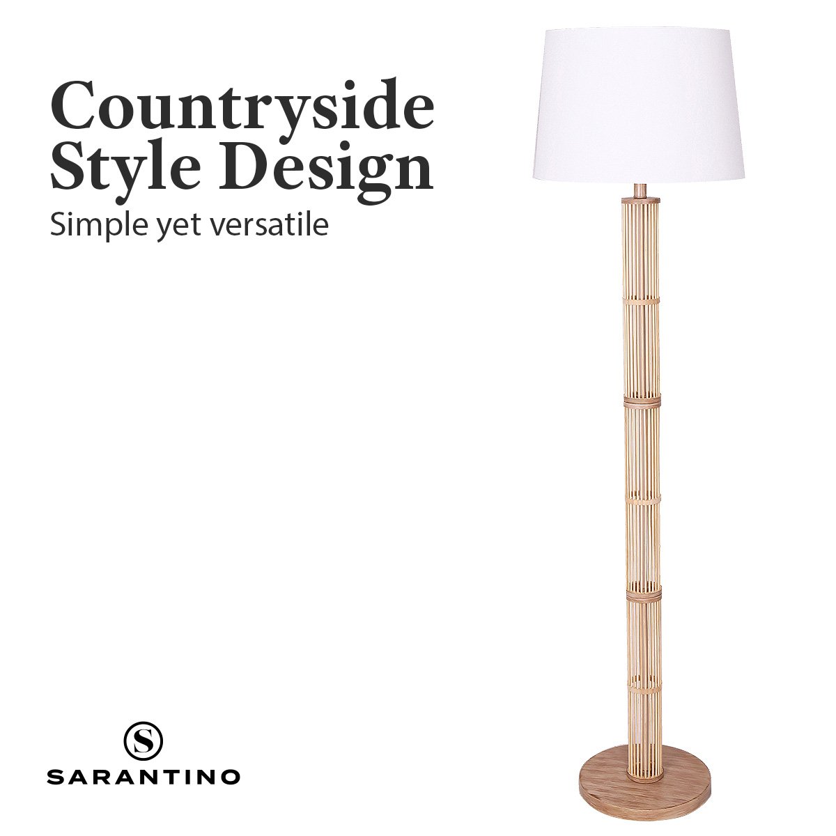 Liv Rattan Floor Lamp With Off-White Linen Shade by Liv