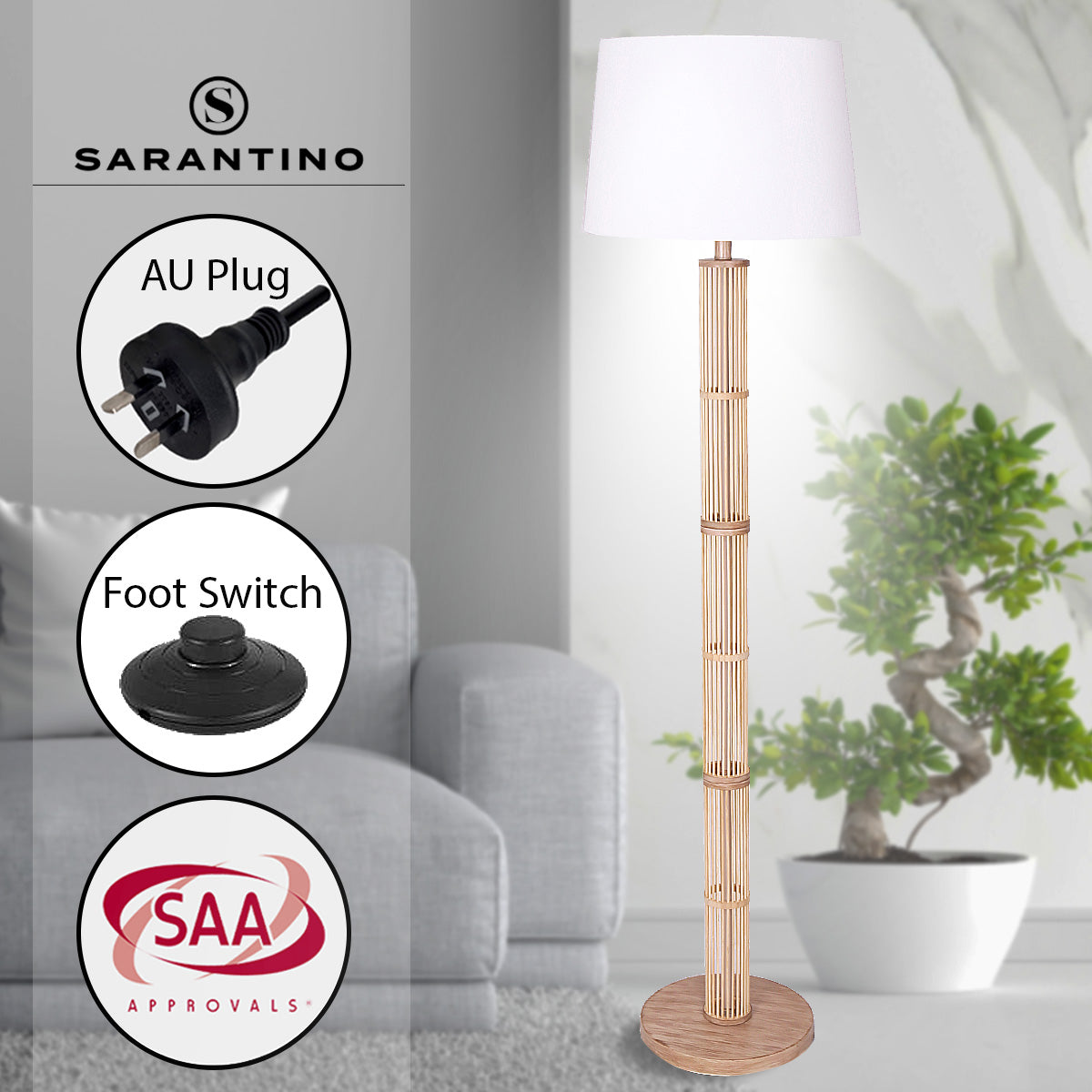 Liv Rattan Floor Lamp With Off-White Linen Shade by Liv