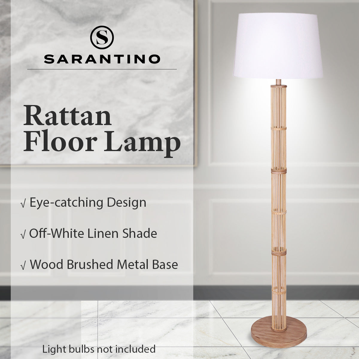 Liv Rattan Floor Lamp With Off-White Linen Shade by Liv