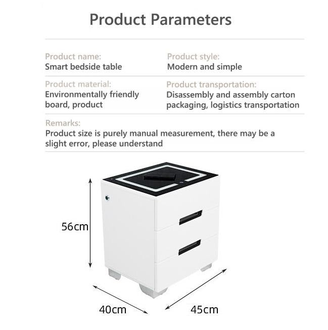 Smart Bedside Tables Side 3 Drawers Wireless Charging USB Right Hand Nightstand LED Light AU Black