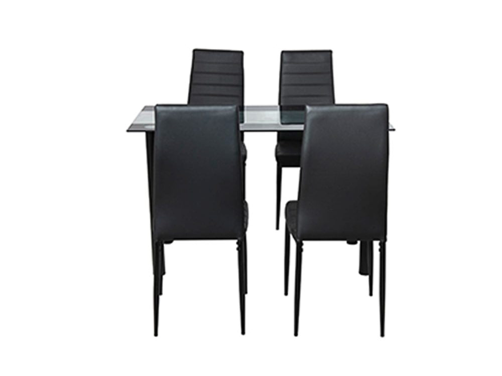 5PC Indoor Dining Table and Chairs Dinner Set Glass Leather Kitchen-Mix Black