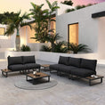 Load image into Gallery viewer, Modern Outdoor 7 Piece Lounge Set with Slatted Polywood Design Tables
