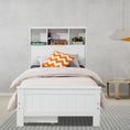 Load image into Gallery viewer, Single Size Solid Pine Timber Bed Frame with Bookshelf Headboard- White
