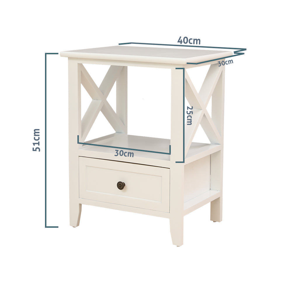 2-tier Bedside Table with Storage Drawer 2 PC Rustic White