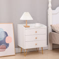 Load image into Gallery viewer, Winston 3-Drawer Nightstand Bedside Table with Gold Steel Legs Tray Top White
