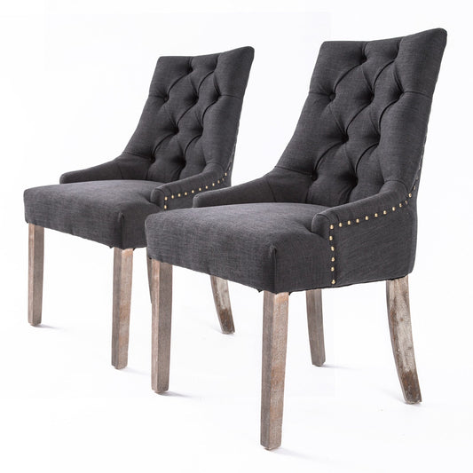 Holly 2 Set Black (Charcoal) French Provincial Dining Chair Amour Oak Leg