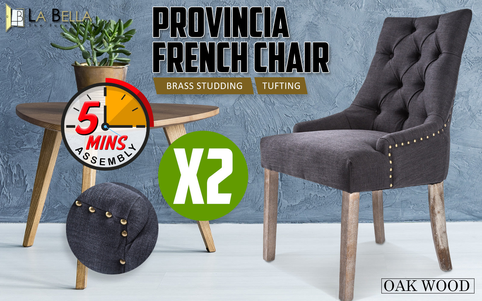 Holly 2 Set Black (Charcoal) French Provincial Dining Chair Amour Oak Leg