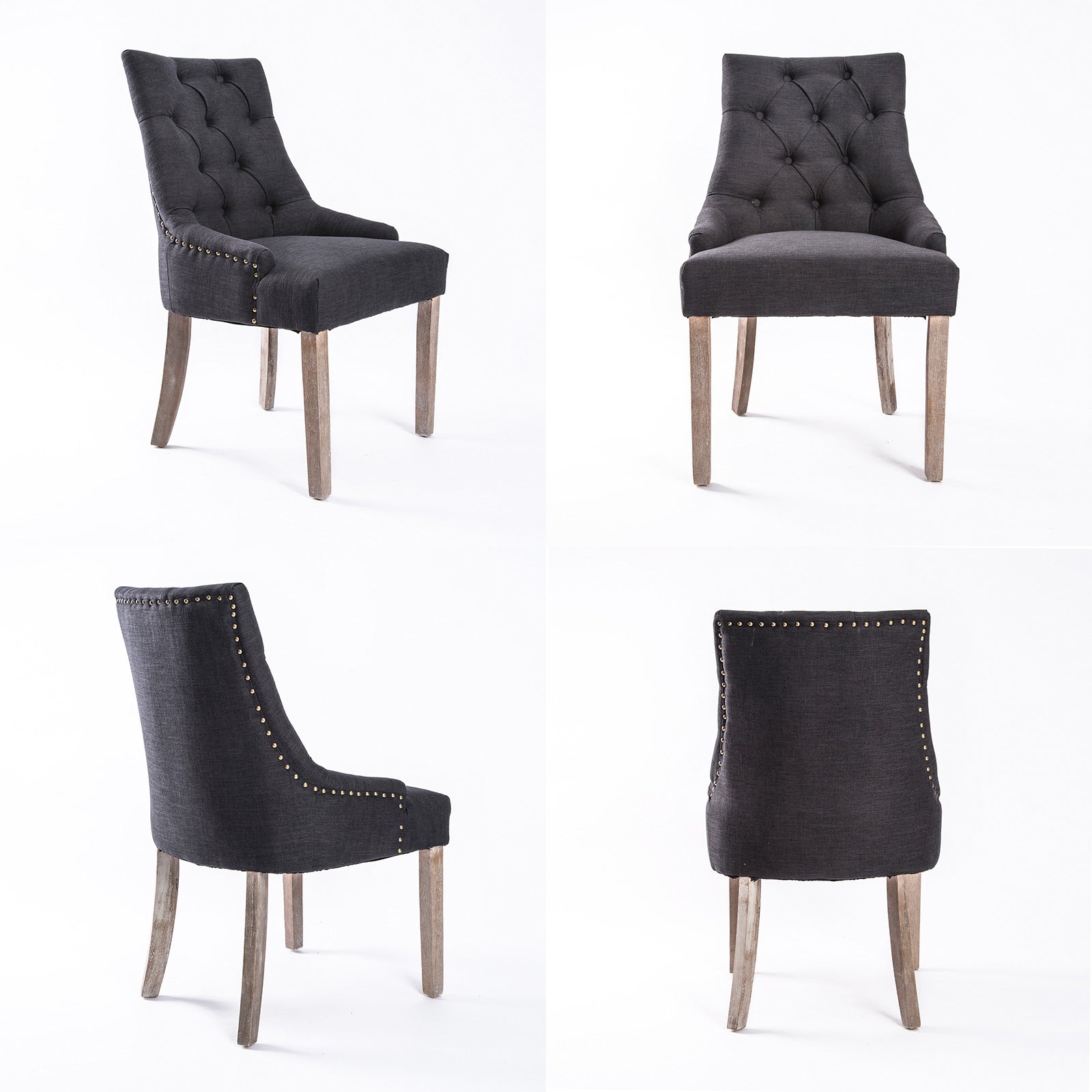 Holly 2 Set Black (Charcoal) French Provincial Dining Chair Amour Oak Leg