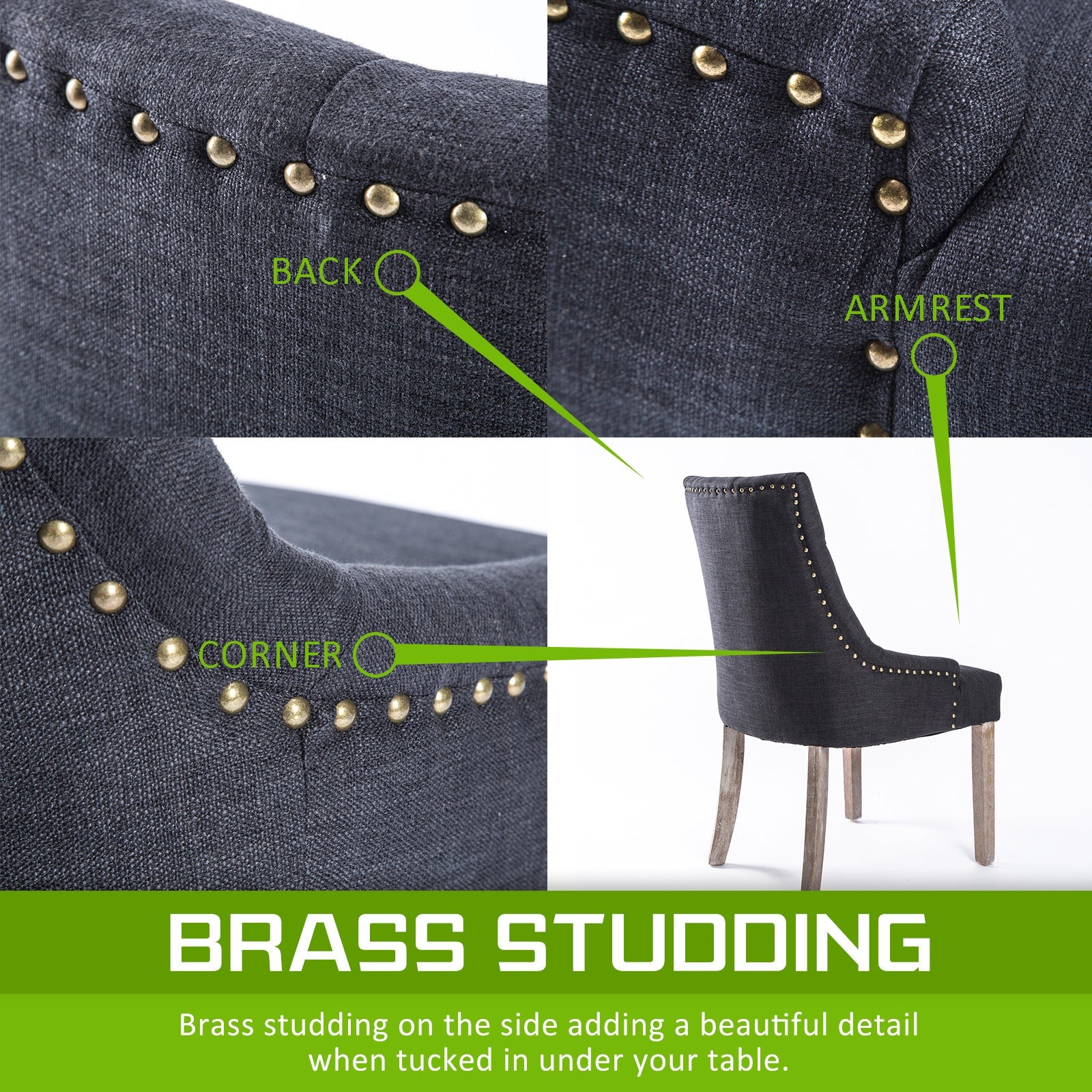 Holly 2 Set Black (Charcoal) French Provincial Dining Chair Amour Oak Leg