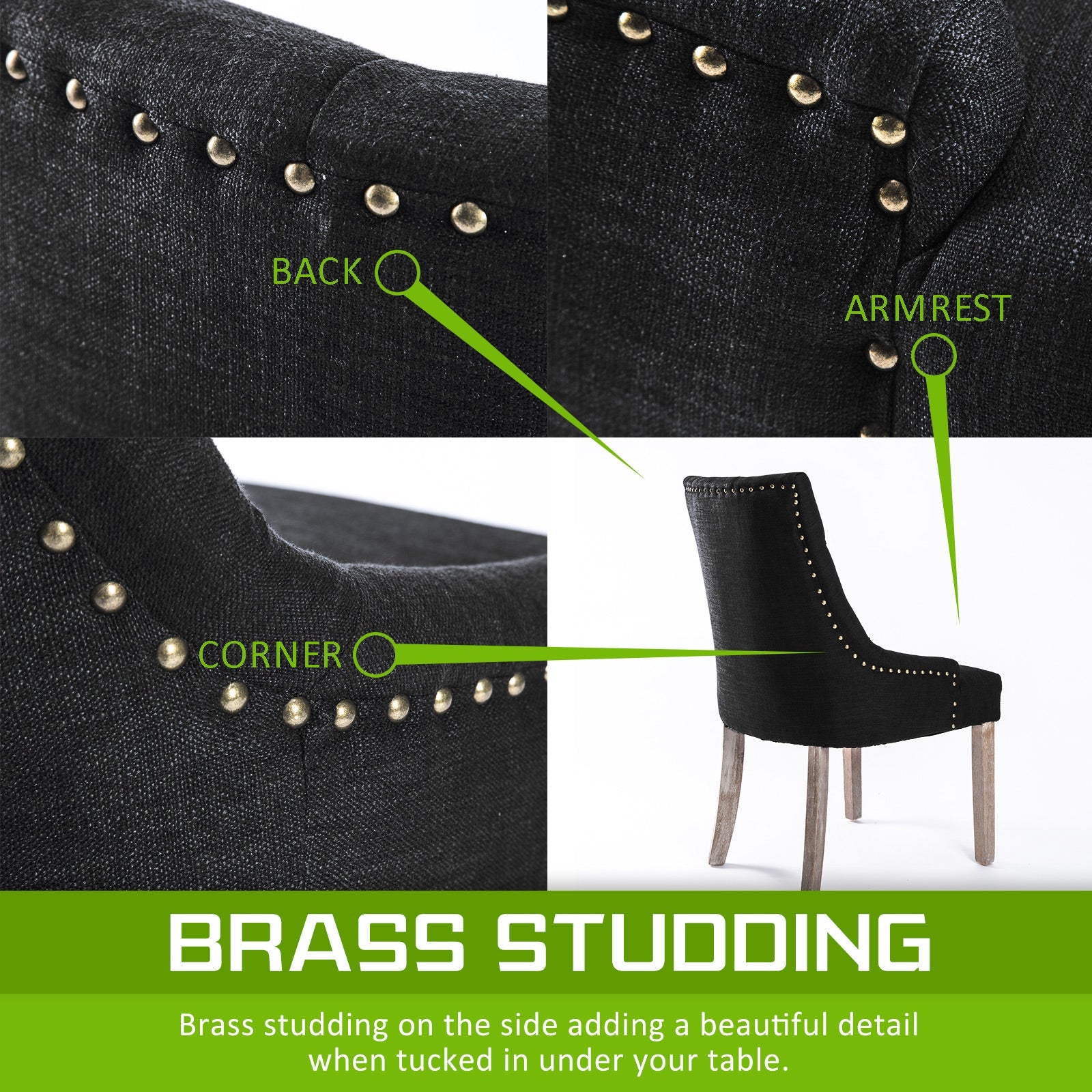 Holly 2 Set Dark Black French Provincial Dining Chair Amour Oak Leg