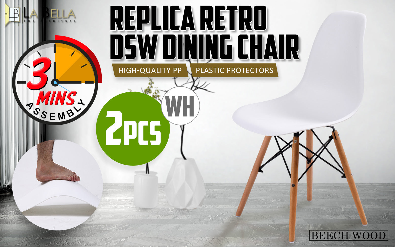 Holly 2 Set White Retro Dining  Chair DSW PP