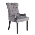 Load image into Gallery viewer, Holly Grey French Provincial Dining Chair Ring Studded Lisse Velvet Rubberwood
