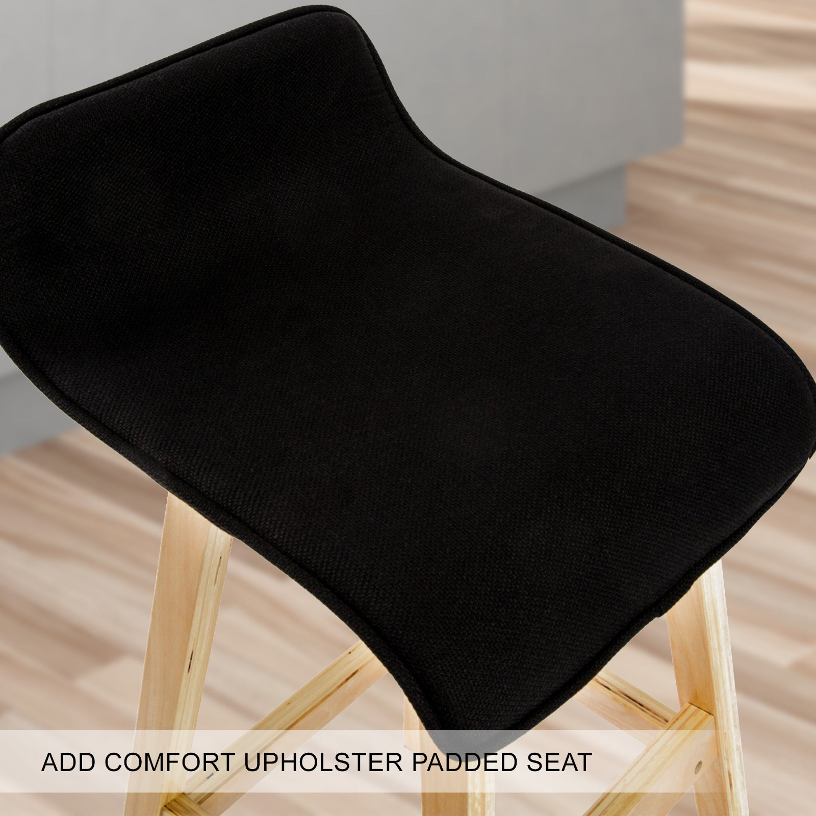 Holly 2 Set 65cm Black Wooden Bar Stool Sophia Fabric