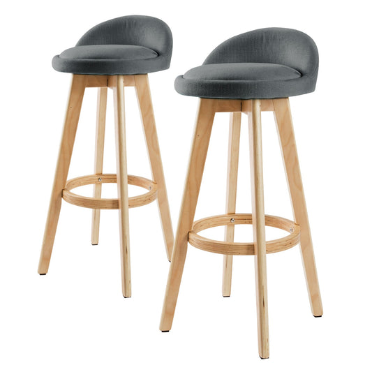 Holly 2 Set 72cm Grey Wooden Bar Stool Leila Fabric