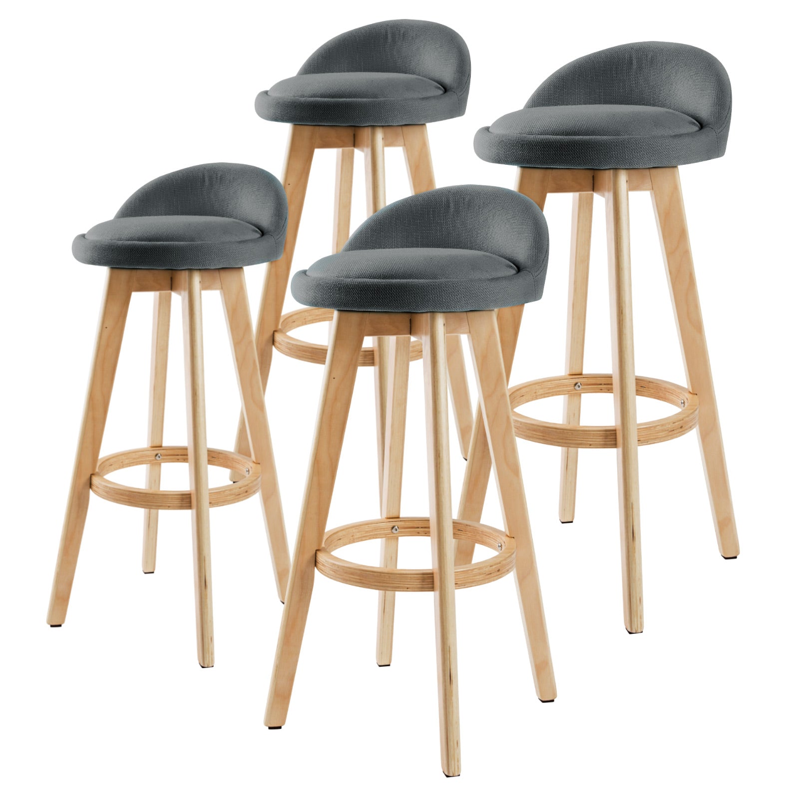 Holly 4 Set 72cm Grey Wooden Bar Stool Leila Fabric