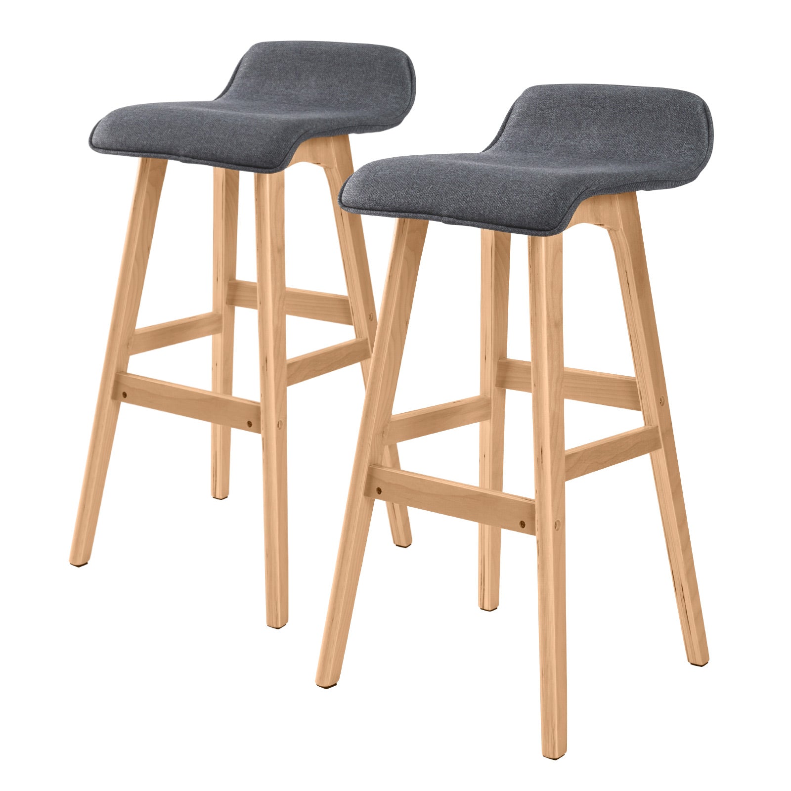 Holly 2 Set 74cm Grey Wooden Bar Stool Sophia Fabric