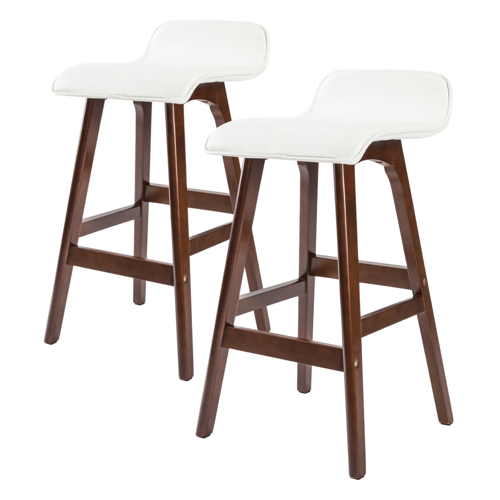 Holly 2 Set 65cm White Brown Wooden Bar Stool Sophia Leather