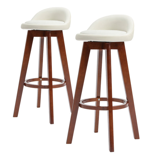 Holly 2 Set 72cm White Brown Wooden Bar Stool Kayde Leather