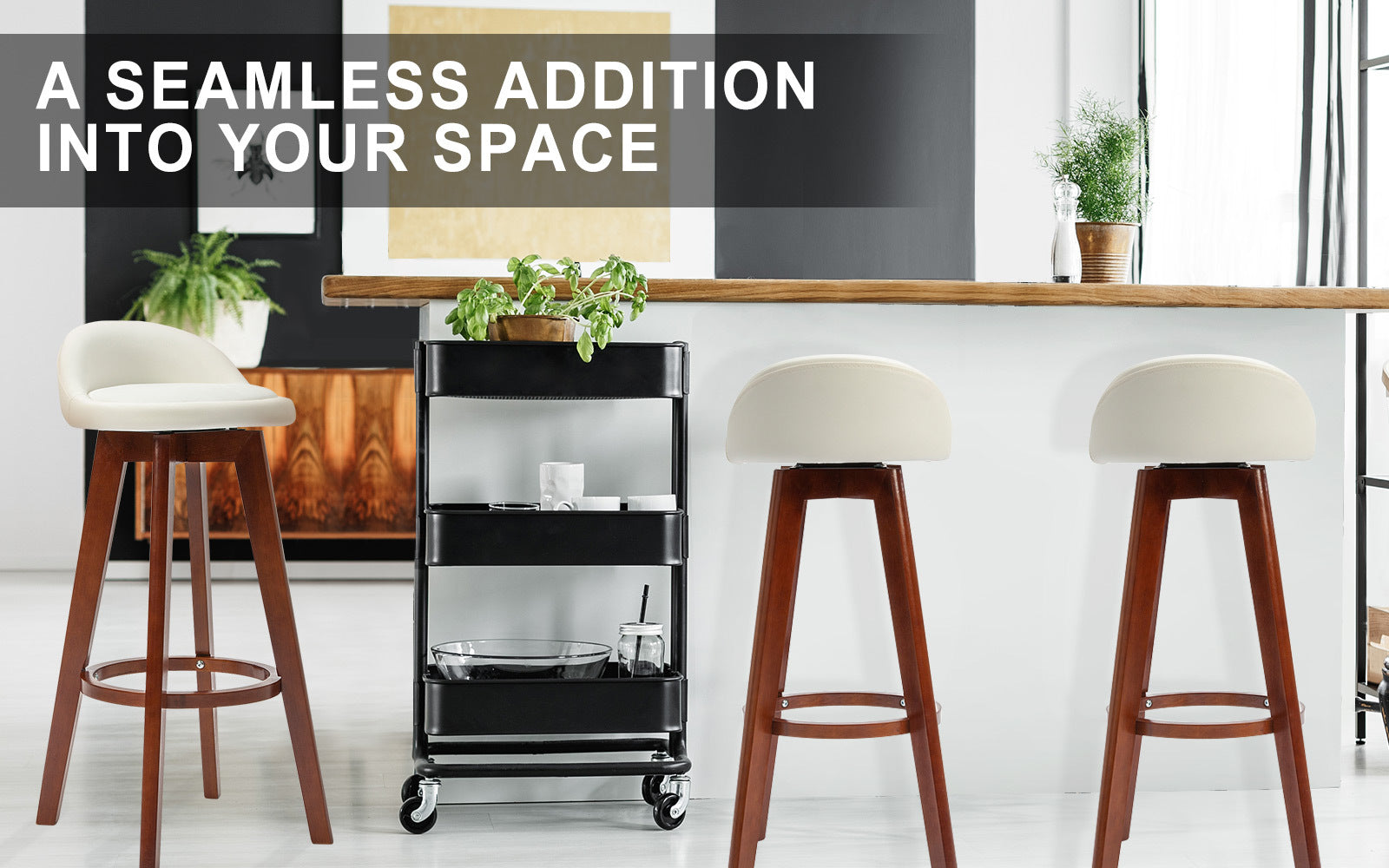 Holly 2 Set 72cm White Brown Wooden Bar Stool Kayde Leather