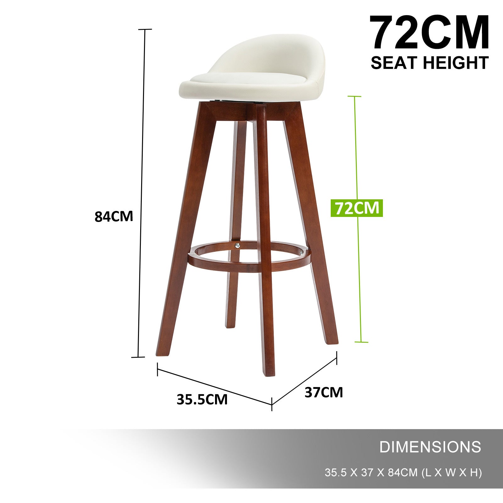 Holly 2 Set 72cm White Brown Wooden Bar Stool Kayde Leather