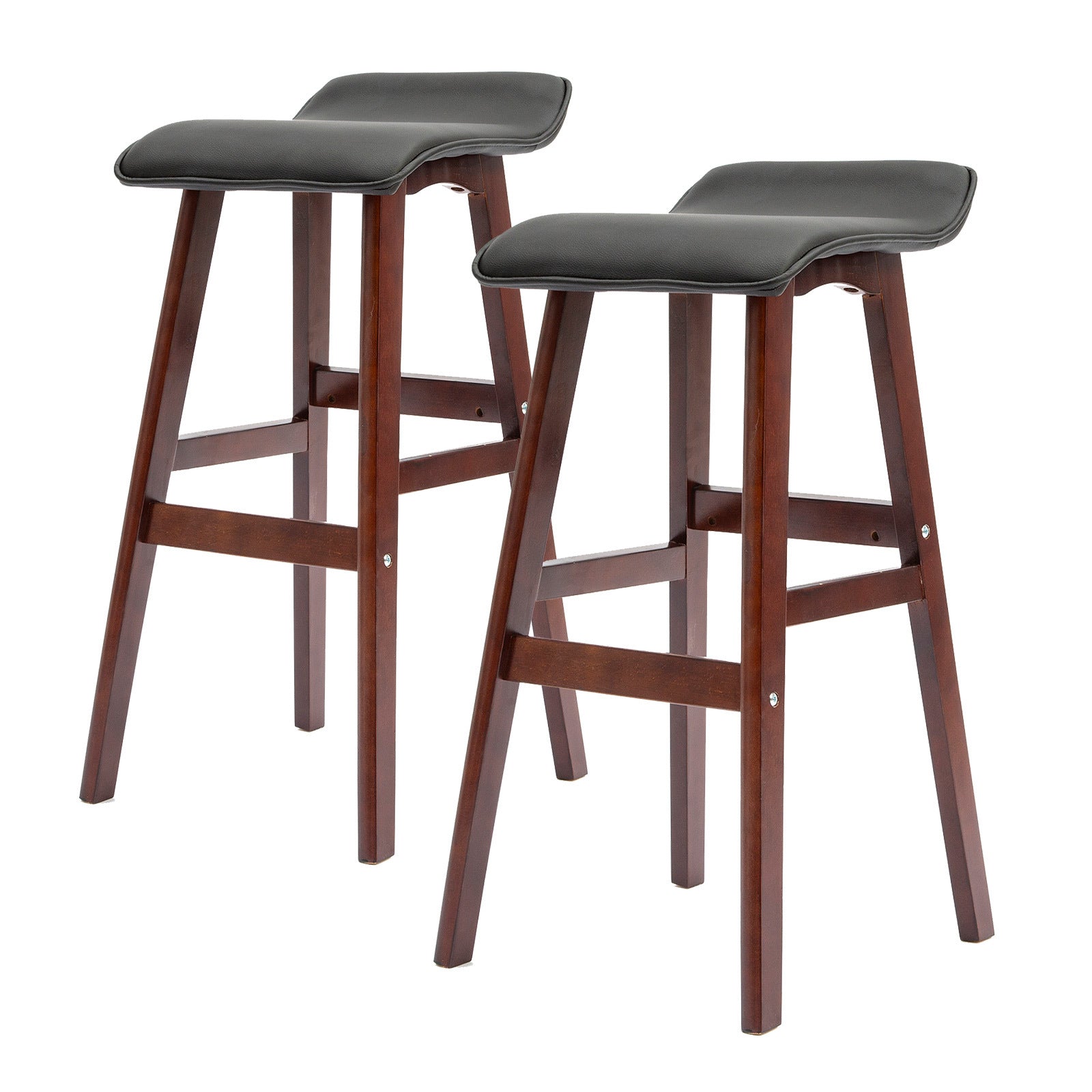 Holly 2 Set 73cm Black Brown Wooden Bar Stool DARA Leather