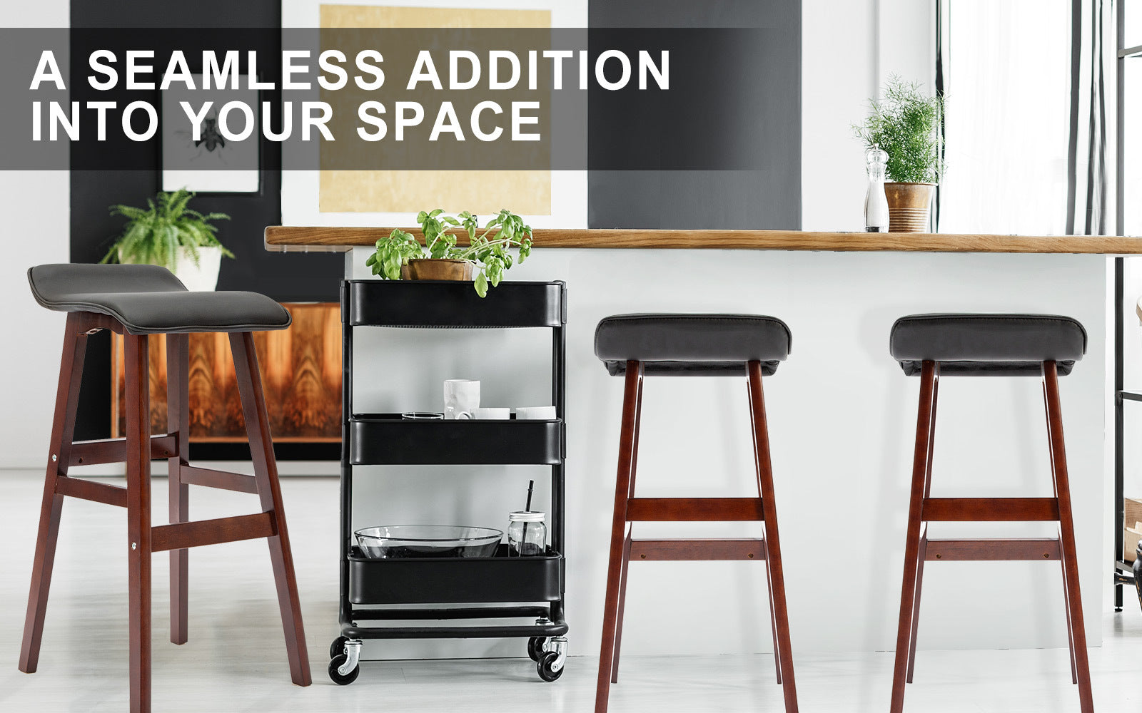 Holly 2 Set 73cm Black Brown Wooden Bar Stool DARA Leather