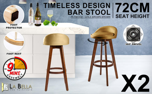 Holly 2 Set 72cm Coffee Brown Wooden Bar Stool Leila Leather