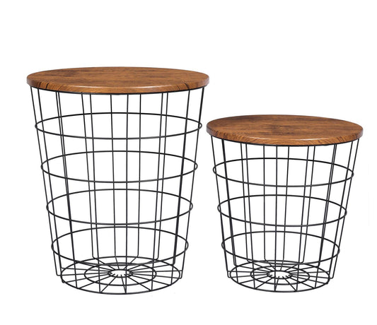 Bianca Vintage Round Coffee Tables Set of 2 Side Tables Robust Steel Frame for Living Room Bedroom Rustic Brown and Black