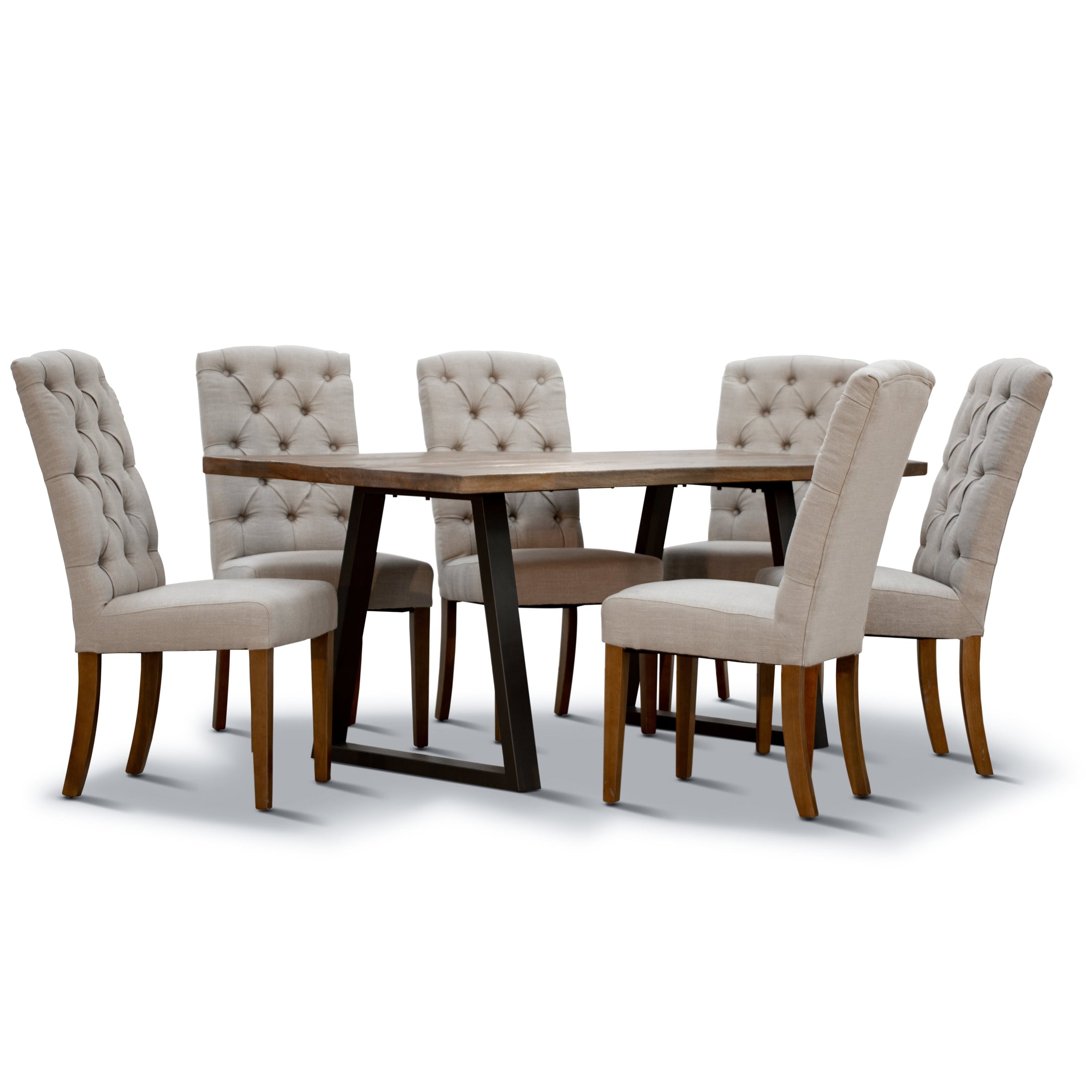 Eden 7pc Dining Set 180cm Live Edge Table 6 Beige Fabric Chair Mango Wood