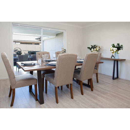 Eden 9pc Dining Set 220cm Live Edge Table 8 Charcoal Fabric Chair Mango Wood