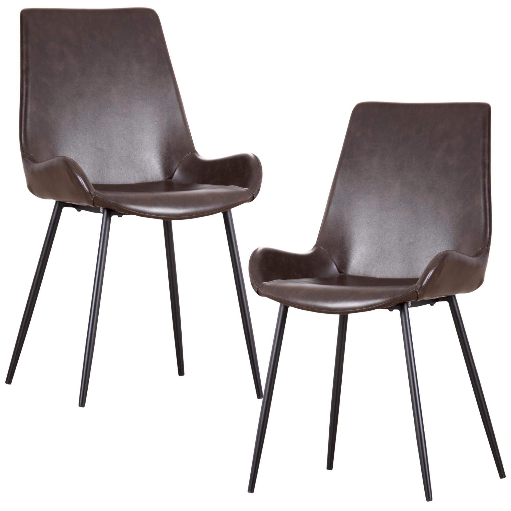 Karine  Set of 2 PU Leather Upholstered Dining Chair Metal Leg - Brown