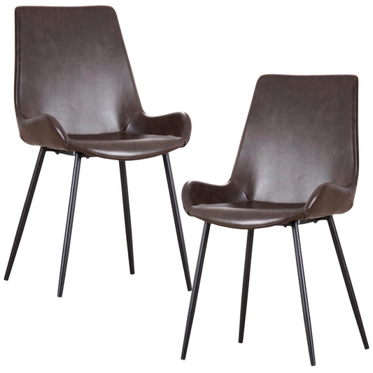 Karine  Set of 2 PU Leather Upholstered Dining Chair Metal Leg - Brown