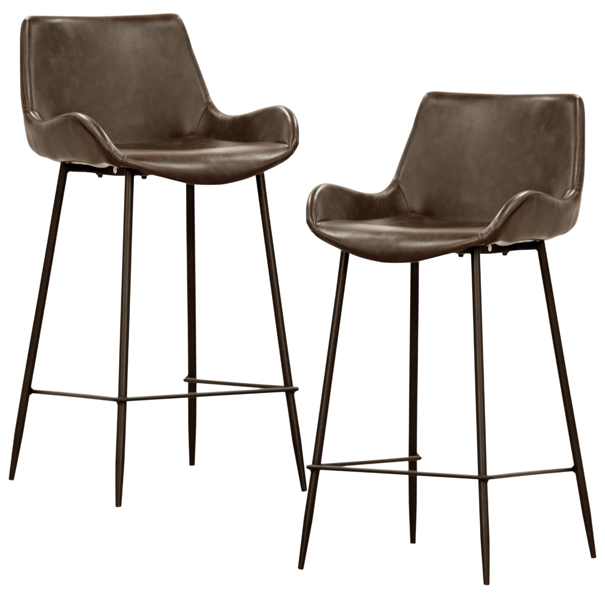 Karine  Set of 2 PU Leather Upholstered Bar Chair Metal Leg Stool - Brown